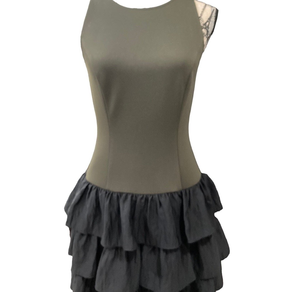 RACHEL Rachel Roy Dark Green Black‎ with Glitter Dress Tiered Ruffles Size 6